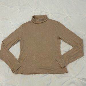 Project Runway Glitter Sparkle Khaki Long Sleeves Turtle-Neck Sweater Top Large